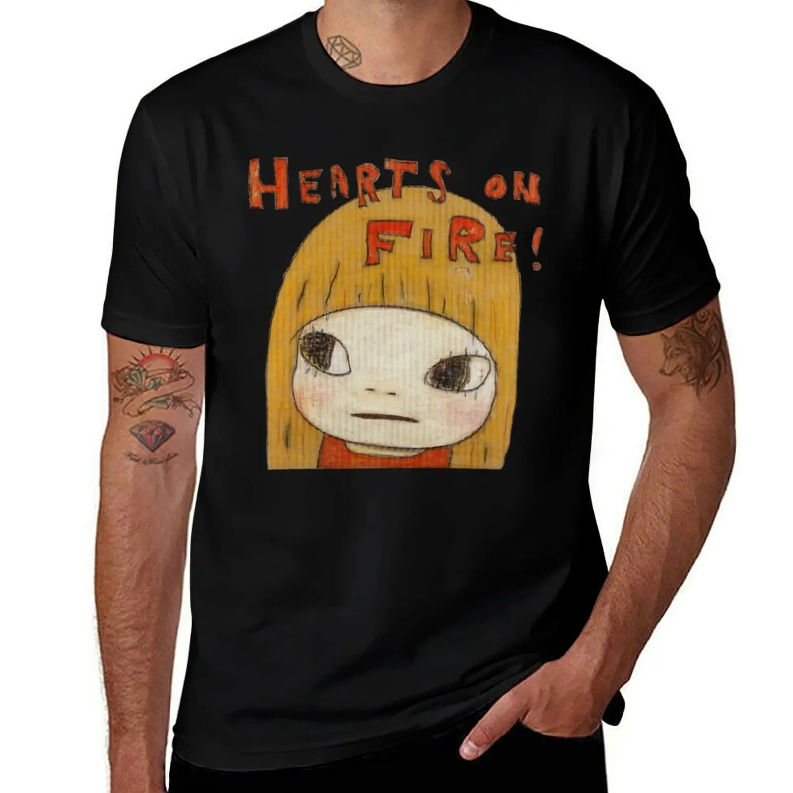 Hearts on fire painting T-Shirt rapper graphic tees Anime t-shirt t shirt for men