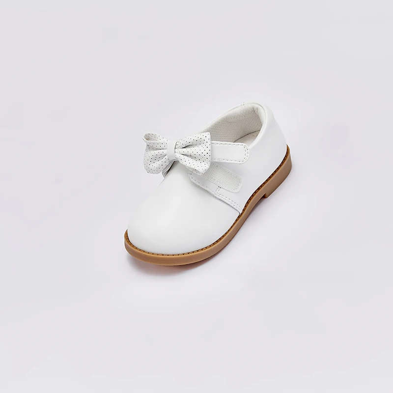 Dave Bella Girls Leather Shoes 2024 Spring New Children Shoes White Bow Princess Non-slip Sole Flat Kids Shoes DB1240206