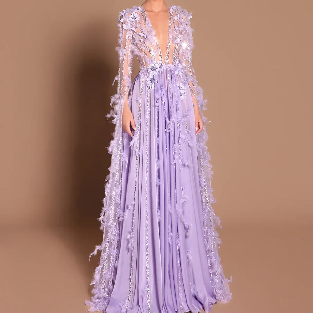 

Роскошные прямые вечерние платья с глубоким v-образным вырезом и аппликацией с длинными рукавами, вечерние платья для дня рождения, выпускного вечера по индивидуальному заказу