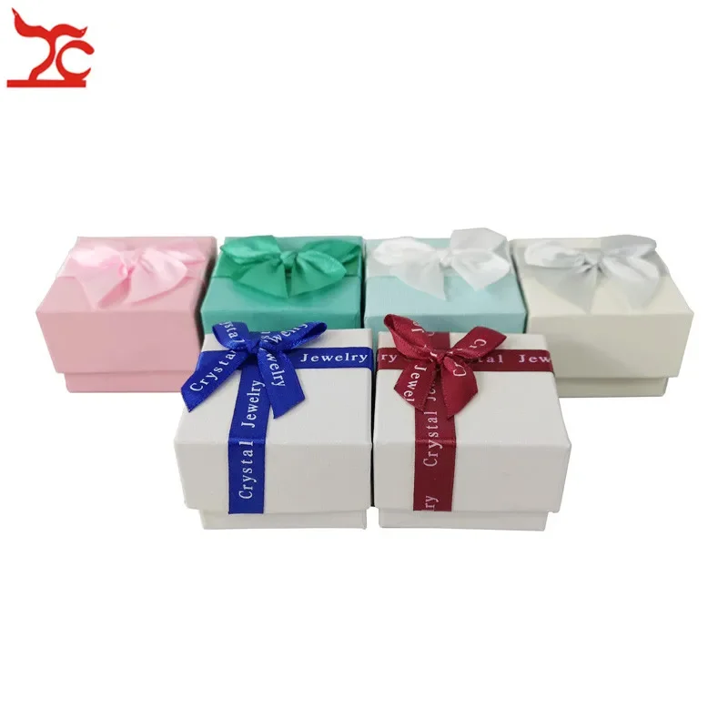 Fashion Color Paper Jewelry Gift Box Pink White Blue Ring Storage Organizer Gift Ribbon Box 5*5*3.8cm Wholesale 20Pcs/lot