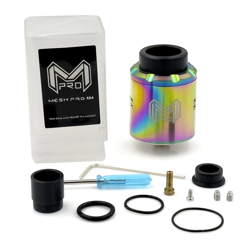 Tanque Mesh Pro RDA, atomizador 316ss ajustable de 25mm con bobina de malla Ni80 de 3 uds con herramientas de reconstrucción BF con Pin Squonk dorado 510