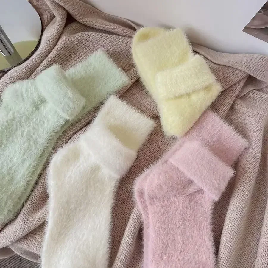 Sweet Cute Mink Fleece Socks Autumn for Women Winter Mid-tube Socks Thickened Warm Coral Fleece Sleeping Sock Kawaii Socks