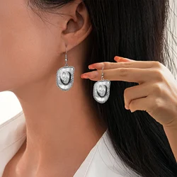 Vintage Western Cowboy Hat Shape Dangle Drop Earrings for Women Cowgirl Stainless Steel Hook Drop Earring Country Themed Jewelry