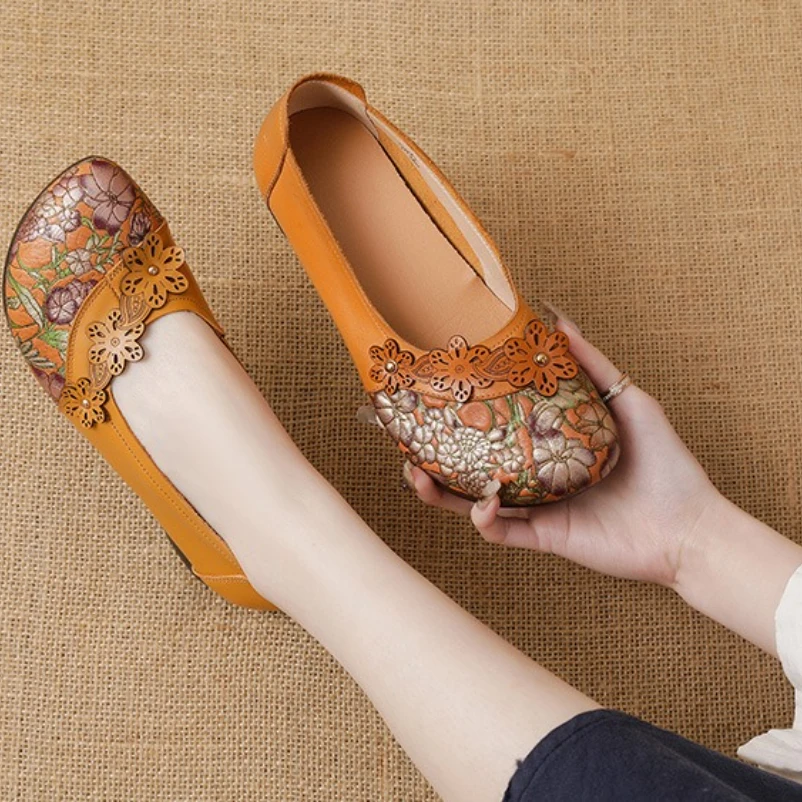 2025 حقيقية أحذية جلدية بدون كعب للنساء زهرة امرأة الشقق فام المرأة المتسكعون الربيع الصيف الانزلاق على الأحذية #3