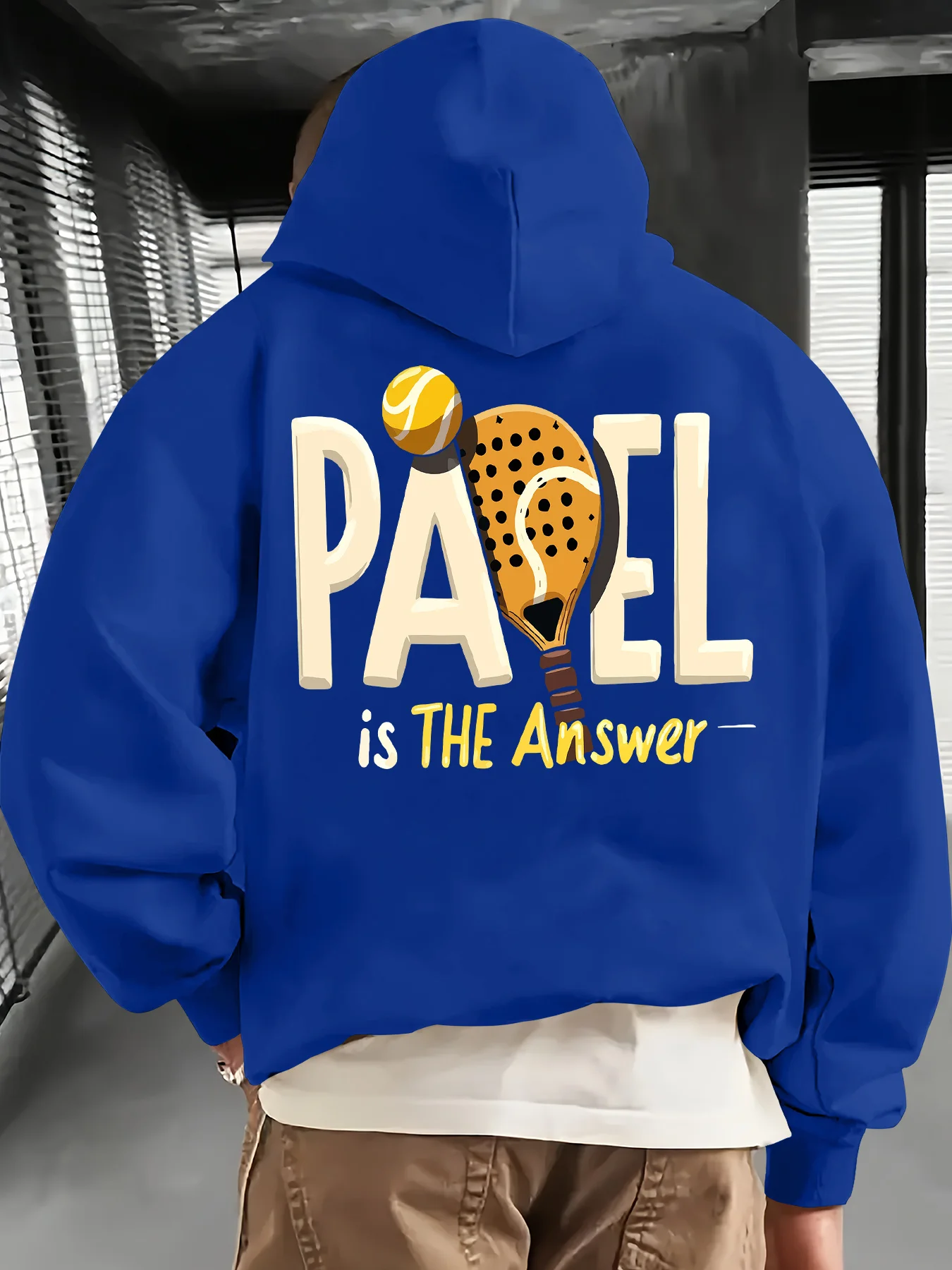 Men's Daily Workout Hooded Sweatshirt for Autumn and Winter-Tennis Racket Print-Outdoor Leisure Loose Fit Street Hip-Hop Hoodie.