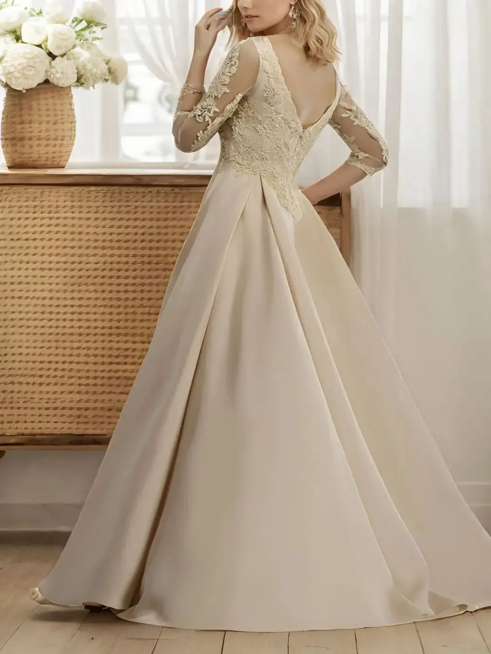 Elegante luxo sereia vestido de convidado de casamento renda com decote em v manga 3/4 até o chão apliques vestido de noite de baile 2025 personalizado grátis