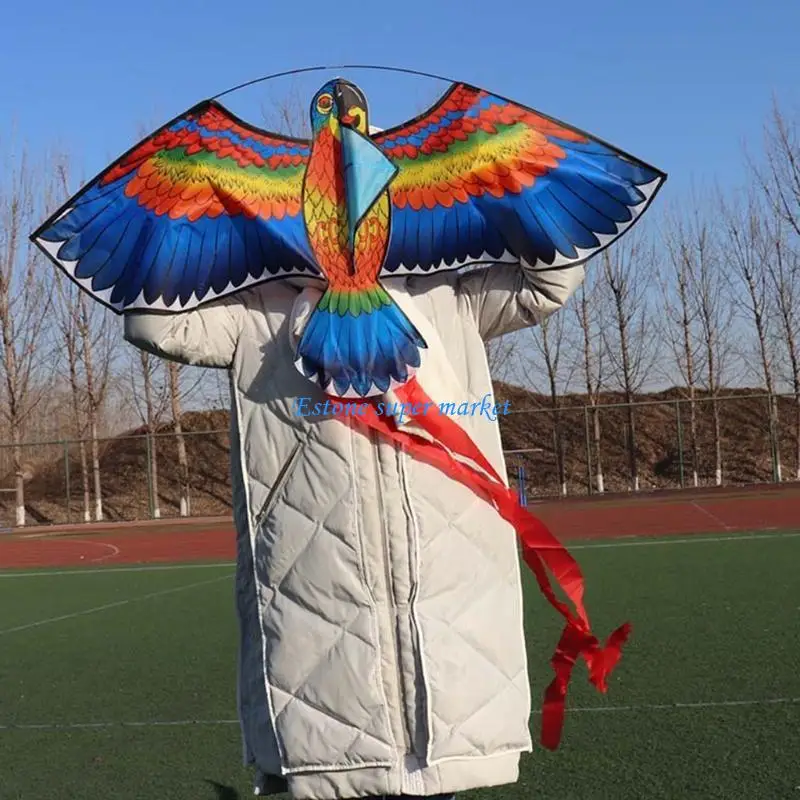 090B Nylonowy latawiec dziecięcy z wzorem papugi z długimi płytkami na kreatywny noworoczny dziecięcy latawiec G