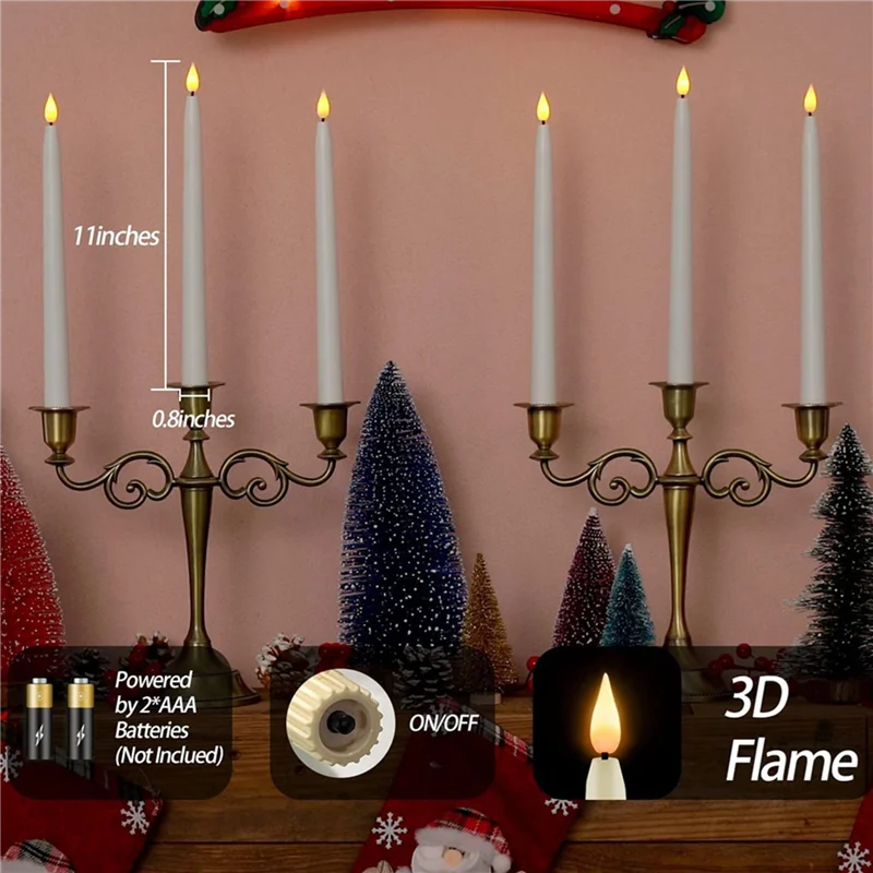 VOFUN-8 Pcs Remote Flameless Candlesticks,Timer Battery Operated LED Taper Candles For Halloween,Wedding Decoration White