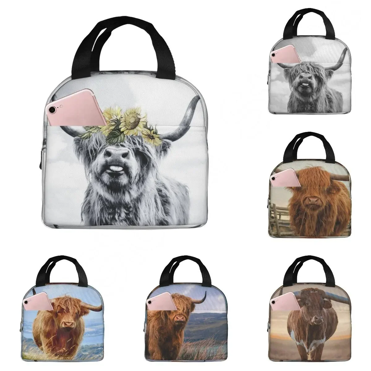 bolsa-termica-para-almoco-highland-cow-funny-bull-lancheira-termica-com-retrato-de-animal-selvagem-do-oeste-lancheira-isolada-para-trabalho-e-escola
