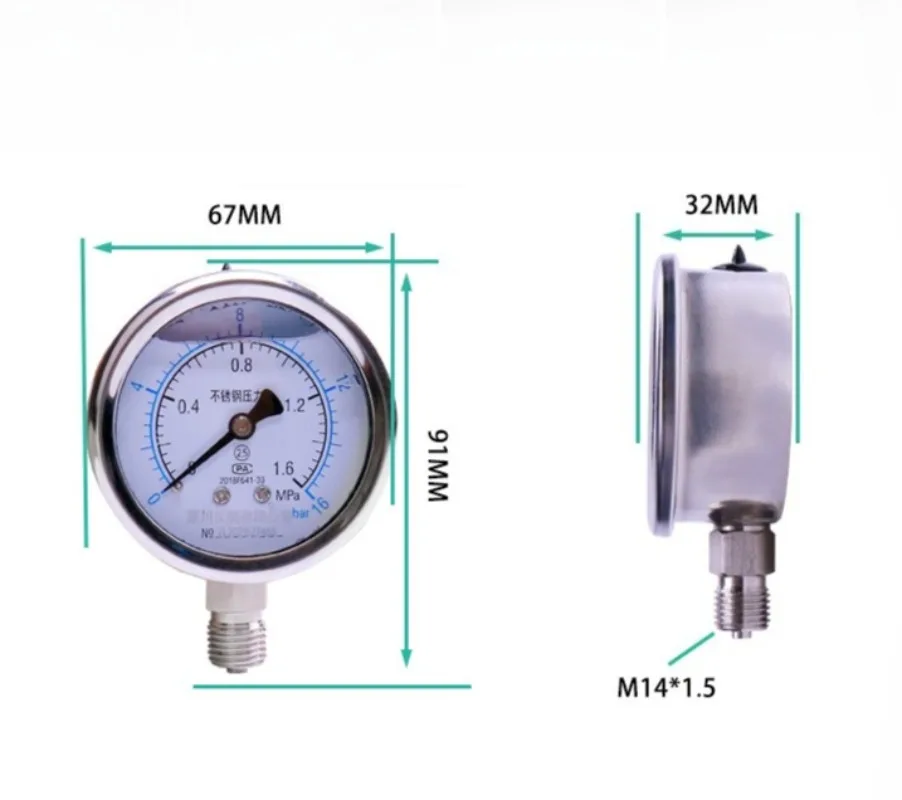 0-60Mpa Anti-vibration Pressure Gauge Glycerin Free Oil Filled Hydraulic Manometer Thread G1/2 G1/4 Air Compressor Water