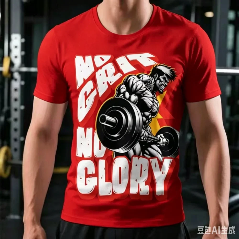 3D Fitness Pattern Print Men's T-shirts Summer Fashion Gym Bodybuilding Short Sleeve Tees Daily Loose Casual O-neck Sports Tops