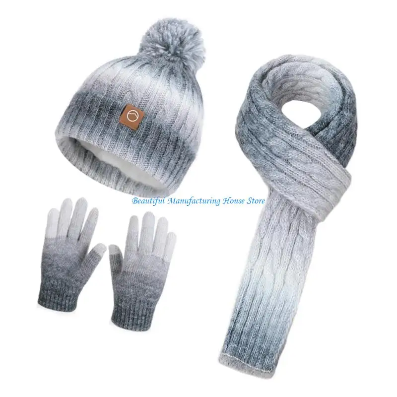 E56A Set Sarung Tangan Syal Topi Musim Dingin Anak-anak Pakaian Tangan Dasi Rajut Tebal Serat Akrilik