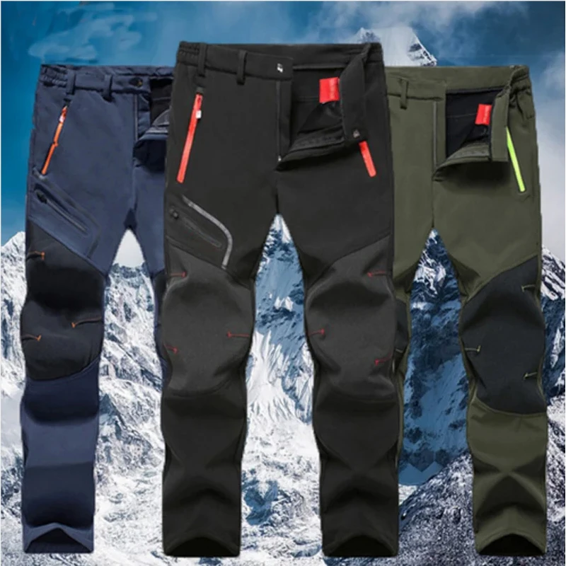 Men\'s Oversized Winter Softshell Winter Outdoor Pants Trekking Fishing Camping Climbing Hiking Skiing Warm Travel Trousers S-4XL