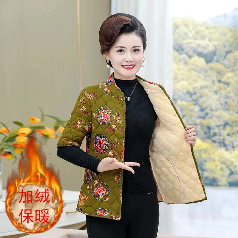 Chaleco grueso de felpa para madre de mediana edad, chaqueta polar de media manga con estampado informal, Tops gruesos, Otoño e Invierno