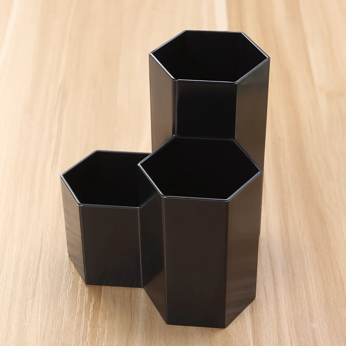 Suporte de caneta hexagonal, suporte de mesa, copo de caneta, pote de maquiagem, organizador de papelaria para casa, escritório, escola, preto