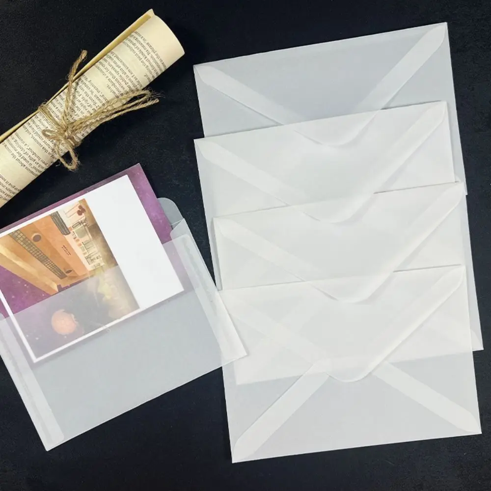 50Pcs/Pack Semi-Transparent Vellum Paper Envelopes Matte Frosted Simple Matte Frosted Envelopes Flat Shape Translucent