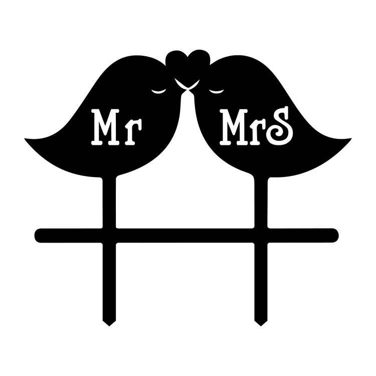 Love Birds Acrylic Cake Flag Topper Mr & Mrs Cake Flags For Wedding Anniversary Party Cake Decor Hot Sale