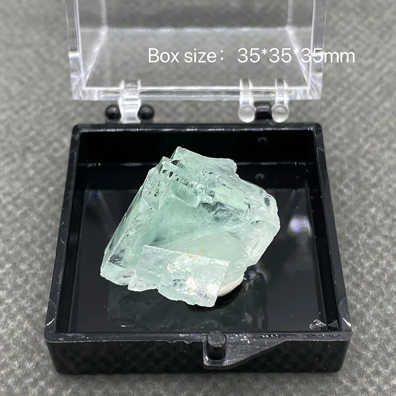 100% Natural China Fujian Xianghualing Vitreous Transparent Fluorite Specimen Calcite Healing Crystal Stone +Box size 35*35*35mm