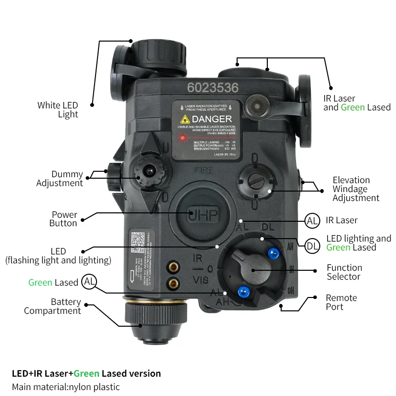 مستودع الولايات المتحدة التكتيكية PEQ15 الليزر الأخضر الأحمر الادسنس PEQ-15 IR الليزر أو IR ملء ضوء الإصدار تهدف مؤشر IR ليزر مصباح يدوي