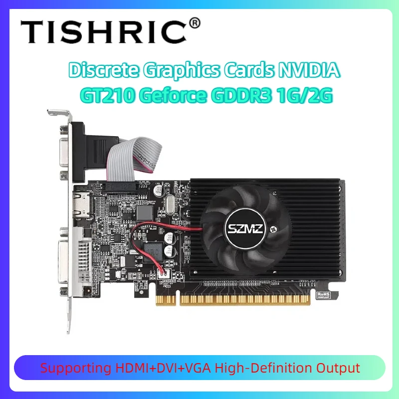 بطاقة رسومات مخصصة NVIDIA GeForce GT210 بسعة 1 جيجابايت DDR3 |   بطاقة نصف ارتفاع، تصميم منخفض الطاقة |   يدعم HDMI+DVI+VGA متعدد الشاشات