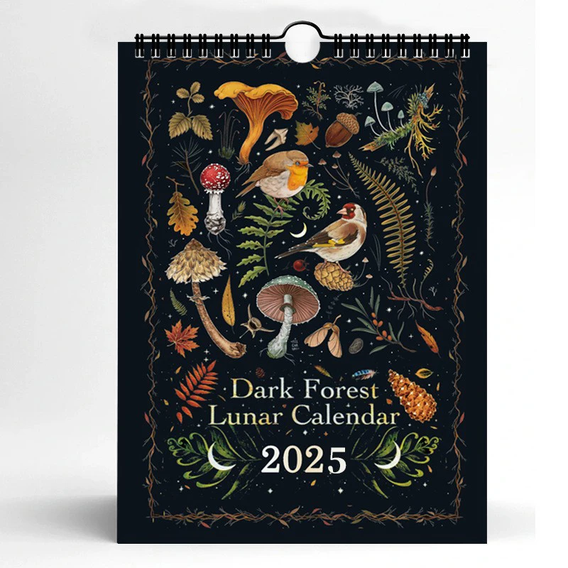 Dunkler Wald Mondkalender 2025 enthält 12 Original illustrationen, die das ganze Jahr über gezeichnet werden 12 monatliche bunte Wandkalender