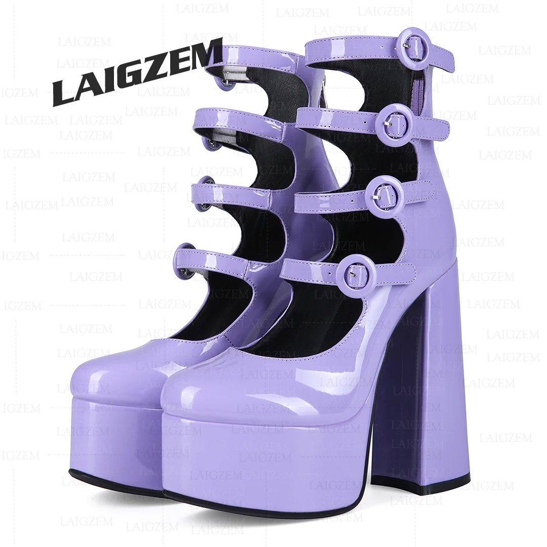 

LAIGZEM Женские туфли-лодочки на платформе с круглым носком на массивном толстом высоком каблуке Сандалии с блестящей молнией сзади Женская обувь Большие размеры 39, 44 45 52