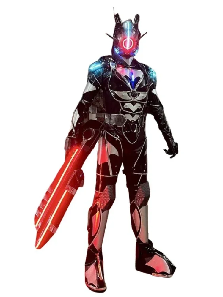 LED Light Costumes Men Women Tech Armor Robot Helmet Party Cosplay Colorful Luminous Silver Outfit Bar Props Performance DJ Bar