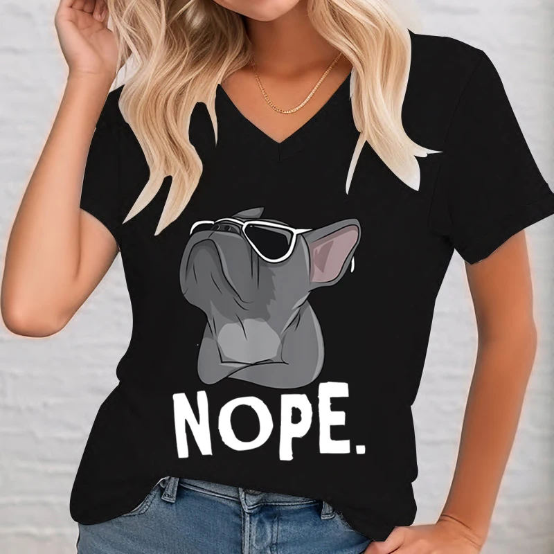 Fashion Funny French Bulldog Graphic T Shirts Women Nope Funny Printed T-shirt French Bulldog Lover Gifts Short Sleeve T-shirts