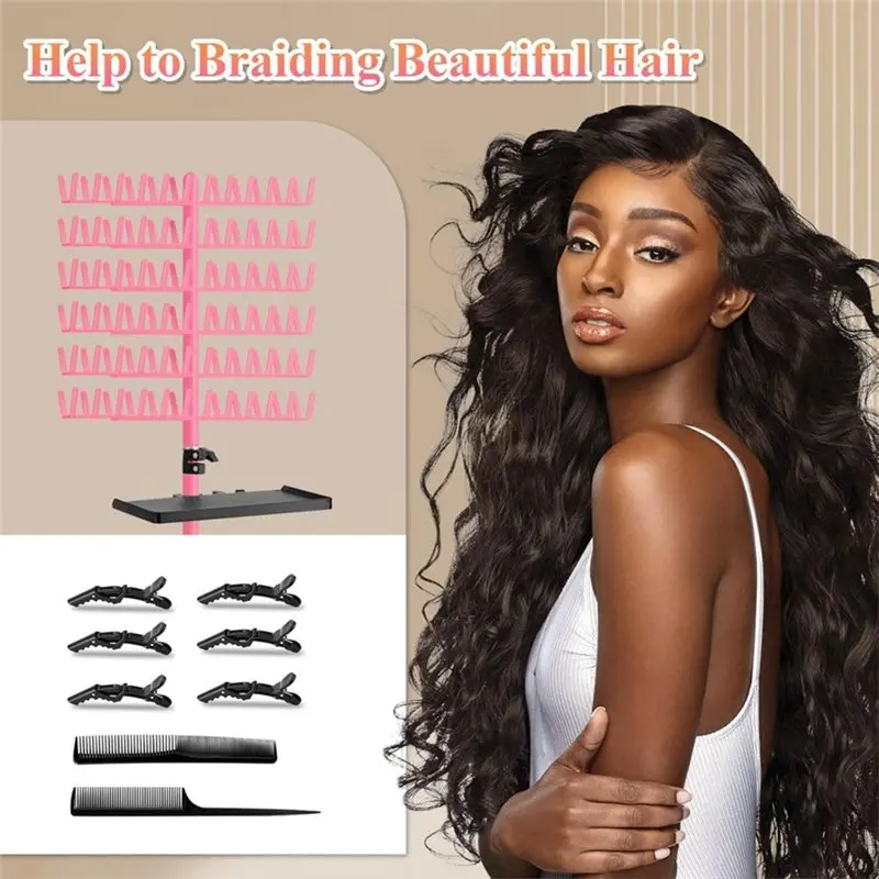KEOL-Braiding Rack With Tray, 144 Pegs Height Adjustable, 2-Side Hair Extension Holder, Hair Stand With Stylist Tools