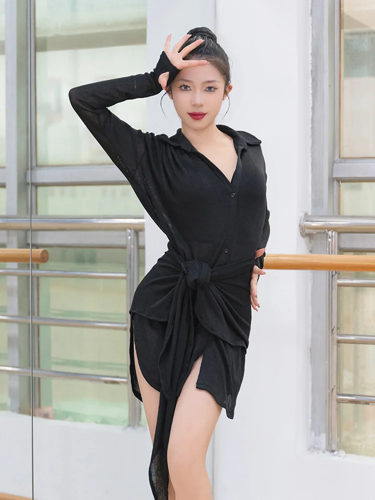 Latin Dance Dress Loose Dance Lining Dress Long Sleeved Top Dance Training Top Practice Suit Clothes Samba Tango Dacne DQL9661