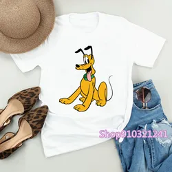 Pluto Dog Graphic Tee Printed Women White T-shirt Female Fashion Short Sleeve Tshirts Cartoon Mickey Mouse Print T-shirt