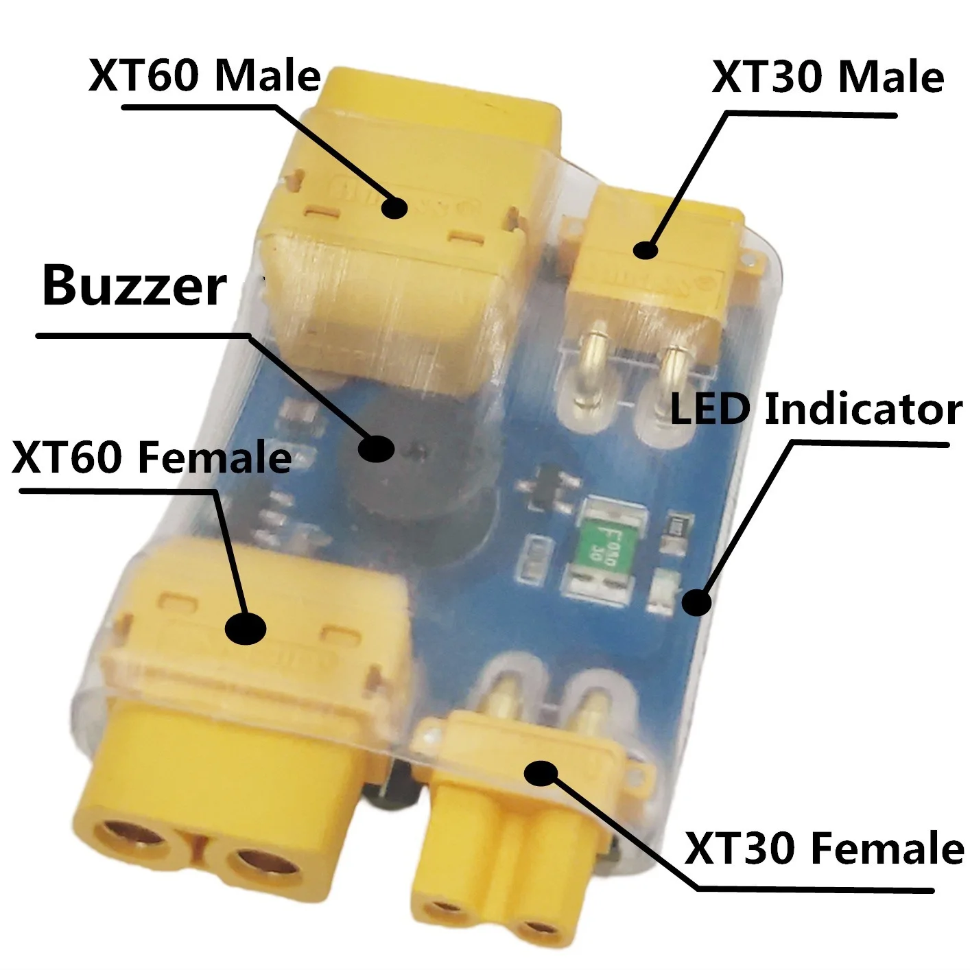 Model aircraft XT30 XT60 fuse anti-short circuit protector, through the machine installed test plug horn alarm