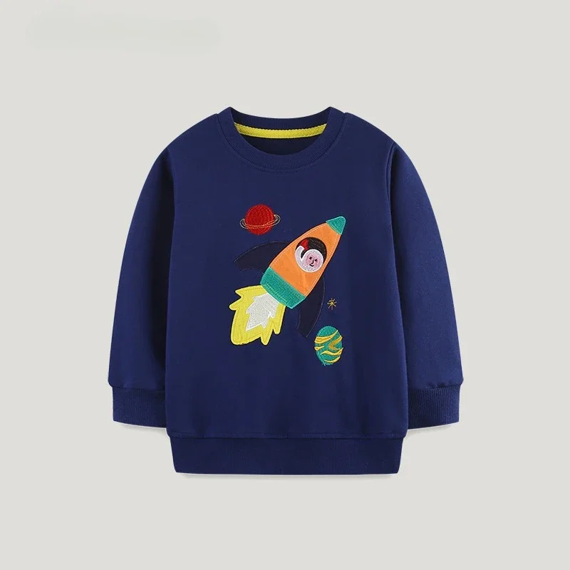 Boys Sweatshirts 100% Cotton Hoodies Pullover Tops Rocket Space Embroidery Long Sleeve Kids Casual Autumn Winter Clothes