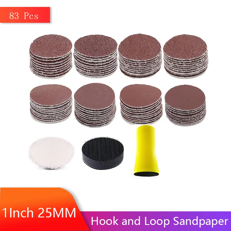 

1-Inch Hand Sanding Blocks Set Round with Hook and Loop Discs Sandpapers 80-1000 Grit for Wood Metal Mirror Car Polishing