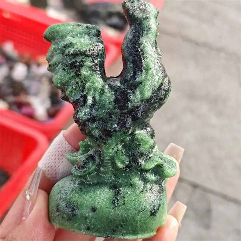 Natural Ruby In Zoisite Cock Carving Crystal Love Healing Fengshui Gemstones HomeDecoration Holiday Gift 1PCS