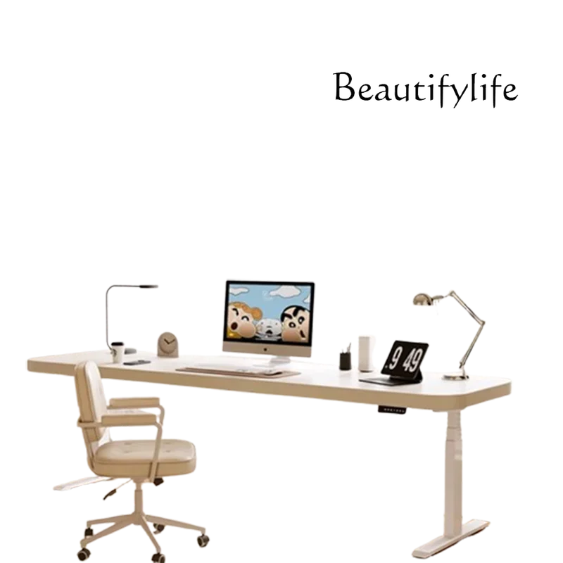Mesa Executiva Elétrica de Madeira Branca Moderna para Estudo e Escritório, Mesa de Escritório Ergonômica para Computador, Mobiliário Doméstico