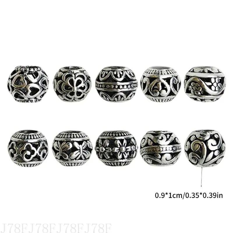 

J78F Pack of 10 European Round Spacer Beads with Large 9mm Holes Jewelry Accessory for Bracelets and Necklace Creations