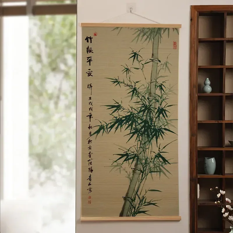 Customized 1pc Bamboo Roller Shutter Painting Decoration of Entrance Corridor Foyer Chinese Style Tea Room Hanging Paintings