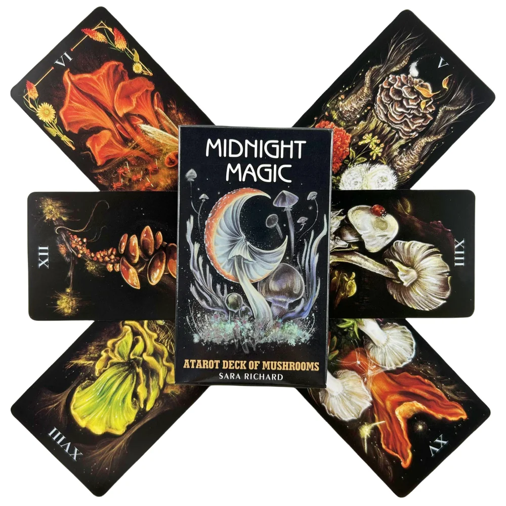 Midnight Magic Tarot Cards of Mushrooms Game Fortune-telling Oracle Divination Visions Edition Creativity Messages Board Deck