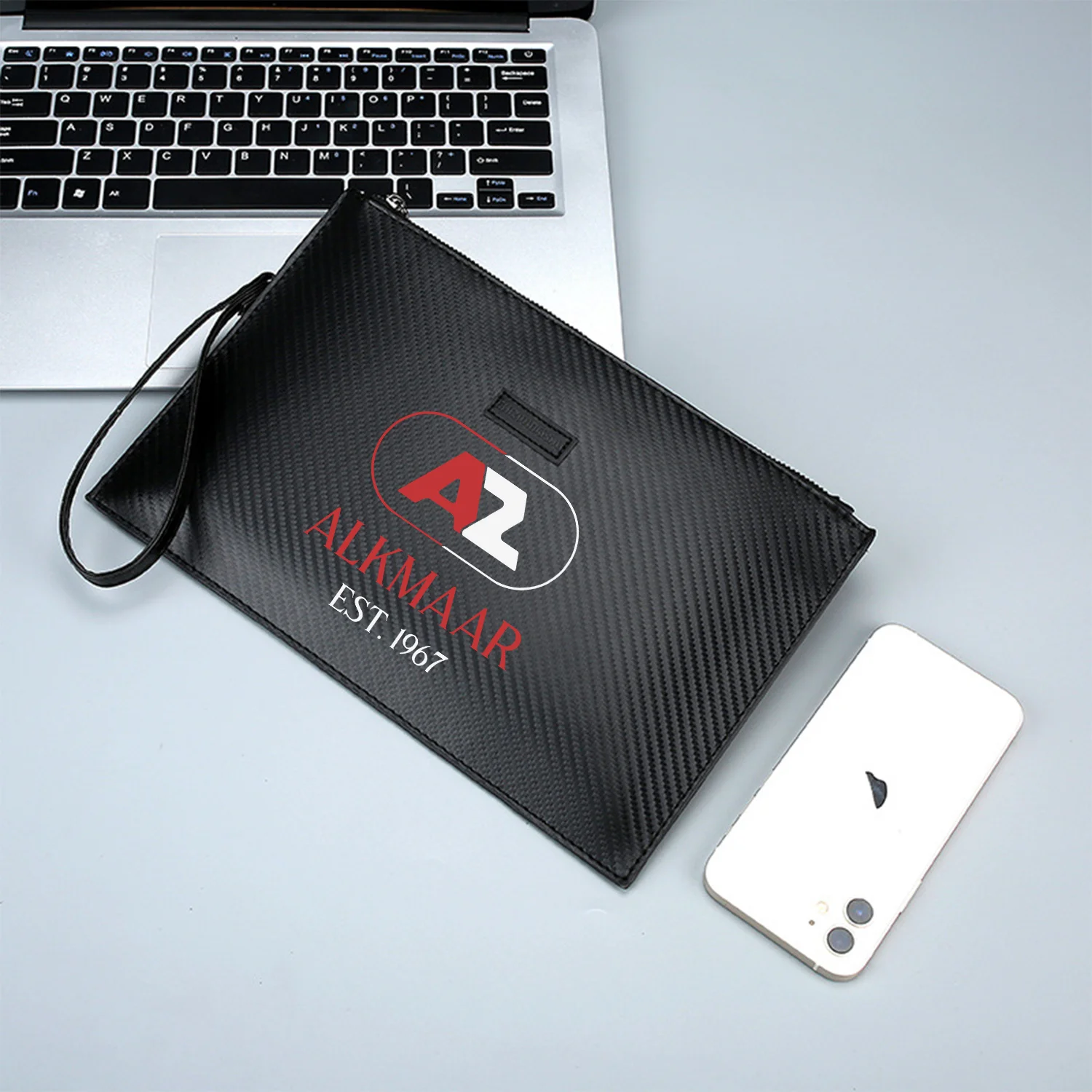 حروف AZ، شعار دائري، نص Alkmaar حقيبة يد رجالية أنيقة مطبوعة من البولي يوريثان عصرية وعملية للحمل اليومي #2