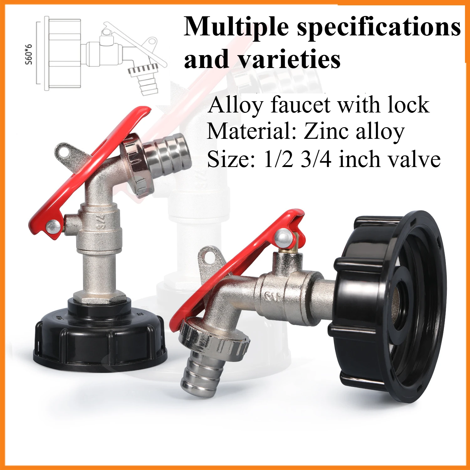 Fittings Ton Barrel Adapters Ton Barrel Switches Brass IBC Faucet 1/2 Inch Valve with Lock