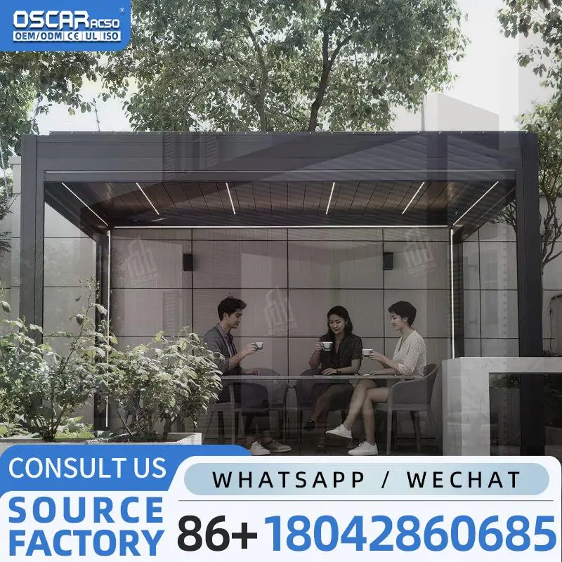 4x3 3x4 Motorized Electric Aluminum Outdoor Sides Roof Pergola for Backyard Patio Garden pergola