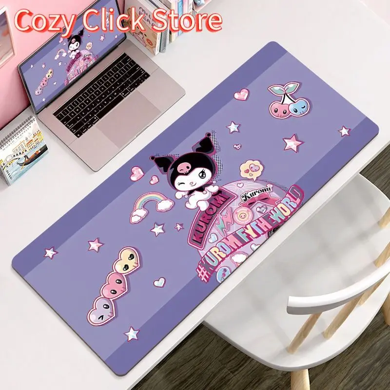 MINISO 산리오 쿠로미 마우스 패드 대형 컴퓨터 키보드 마우스 매트 데스크 패드 미끄럼 방지 베이스 및 스티치 처리된 가장자리 홈 오피스용