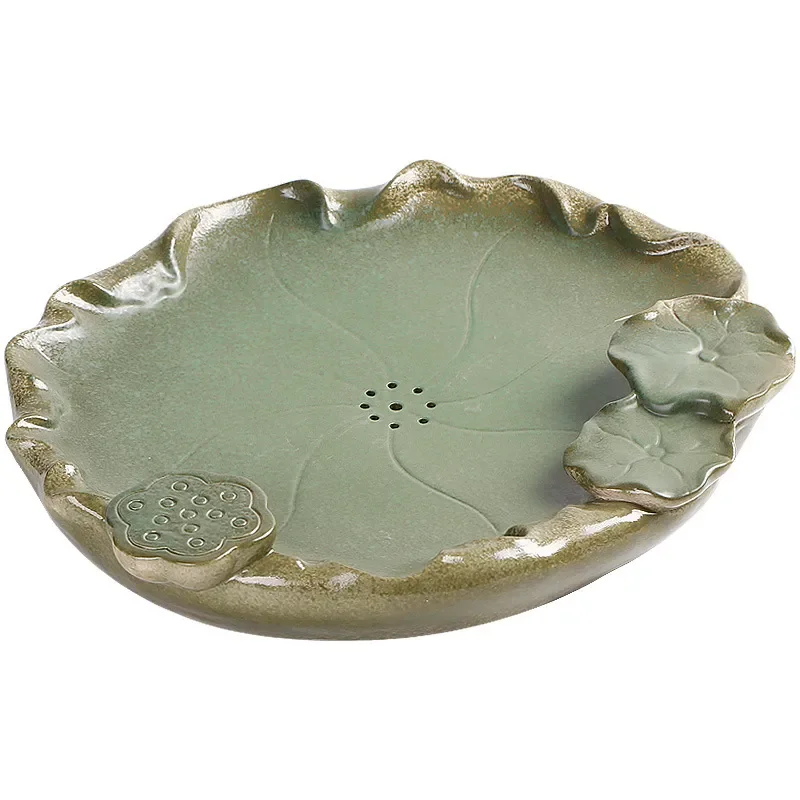 Creative Ceramic Tea Tray Japanese Style Lotus Leaf Design Small Water Storage Dry Brew Table Household Kung Fu Tea Set