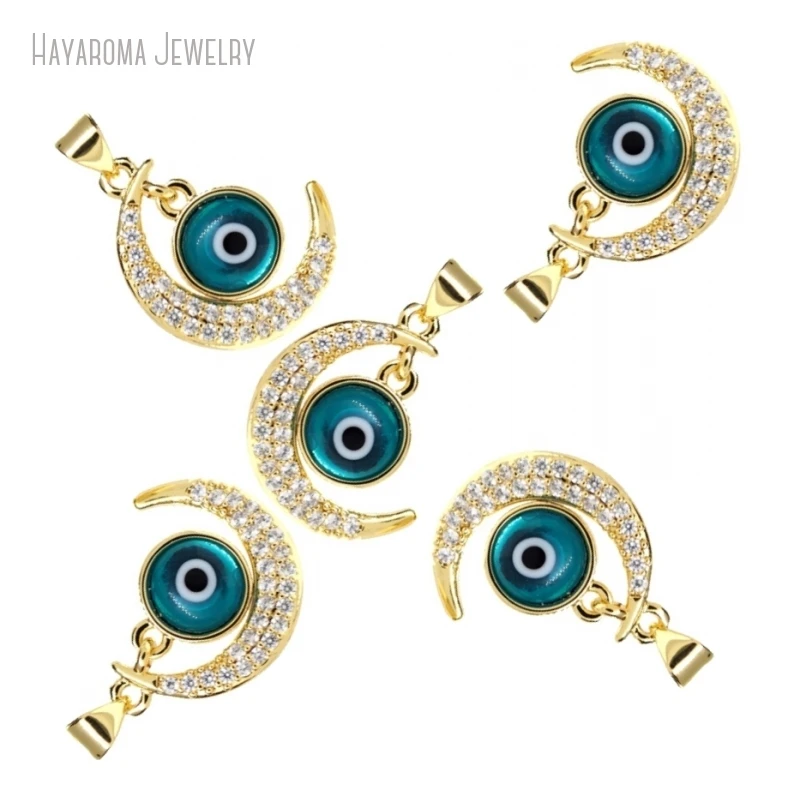 2Pcs Islam Wholesale Gold Color Blue Shape Crescent  Moon Religious Evil Turkish Eye Pendant Charms PM45991 image 6