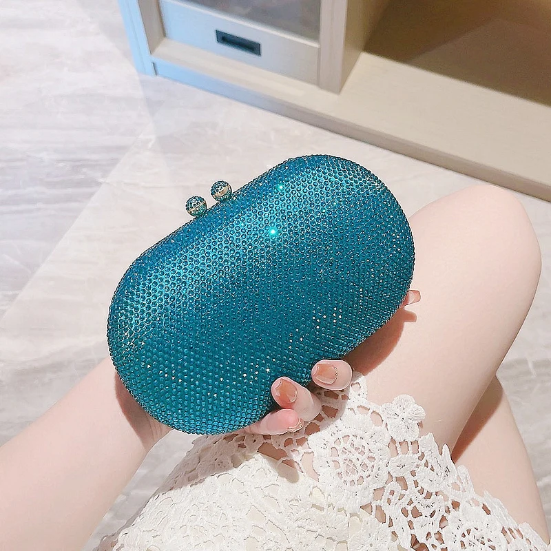 Oval Evening Bag for Women Party Clutches and Evening Bags with Crystal Rhinestone for Party Wedding Prom Dress Chain Bag