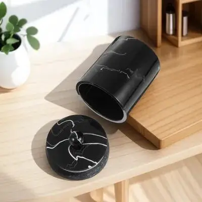 

Marble Storage Box Cotton Swab Pad Holder Resin Toothpick Organizer Bathroom Decor Dust Moisture Insect Proof Classic Texture