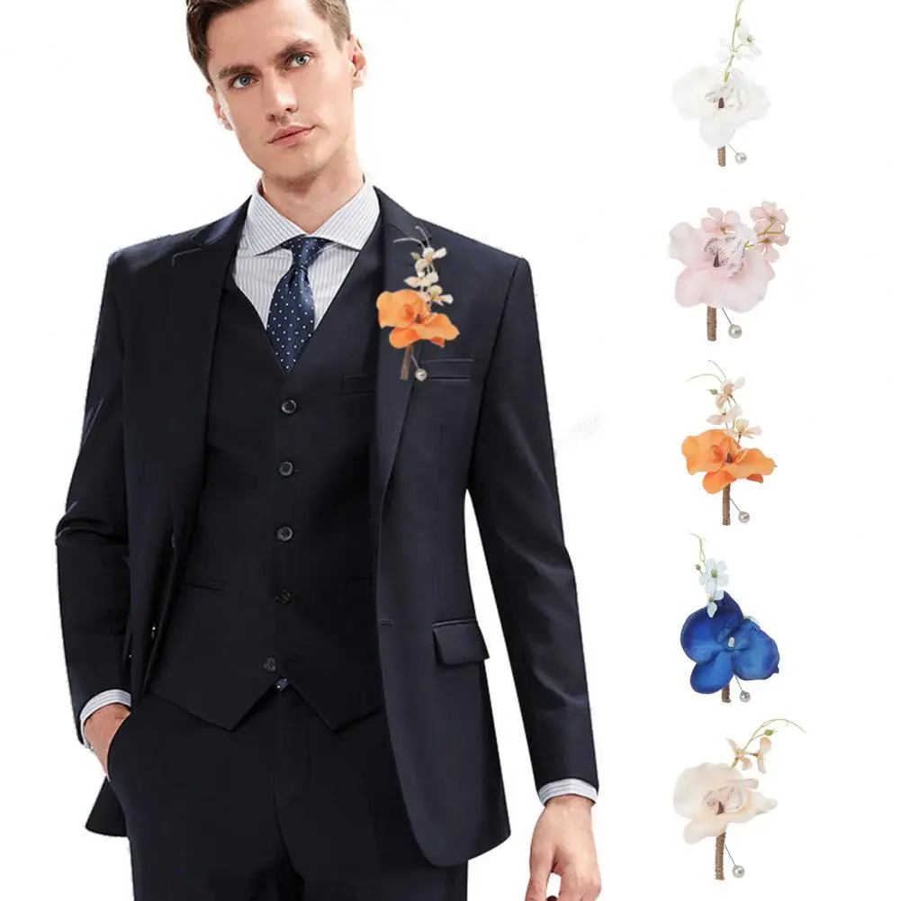 Groom Brooch Pastoral Orchid Flower High-end Stainless Match Suit Faux Pearl Best Man Wedding Corsage Groomsman