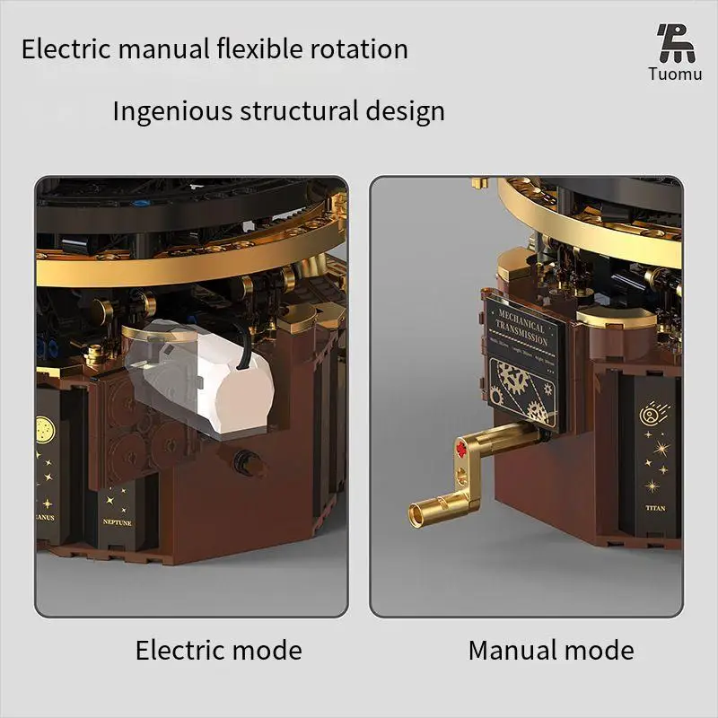 Rotating electric building block solar system eight planets rotation model building block children's kit toy