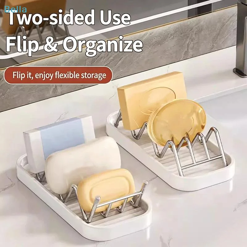 〔S〕Soap Dish Holder With Stainless Steel Rack And Fast Drainage Design Perfect For Bathroom Kitchen Sink Countertop Storage